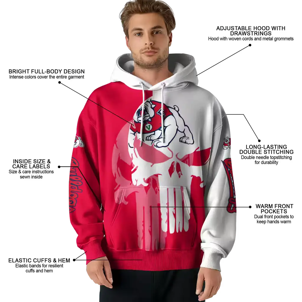 fresno state bulldogs graphic punisher red white hoodie latest model fresno state bulldogs graphic punisher red white hoodie latest model