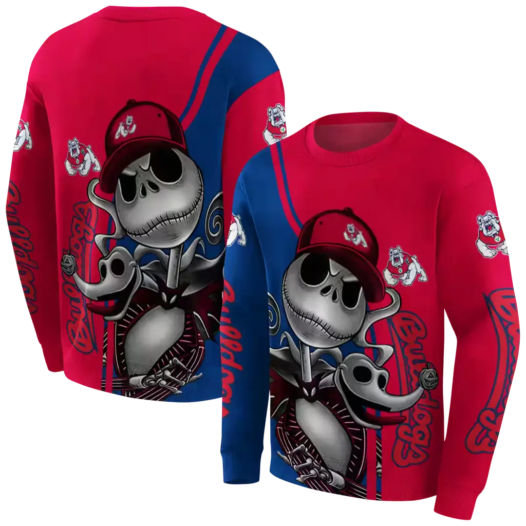 fresno state bulldogs jack skellington red hoodie premium grade fresno state bulldogs jack skellington red hoodie premium grade