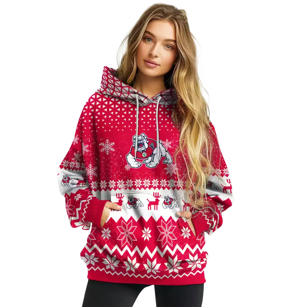 fresno state bulldogs reindeer motif red hoodie high quality fresno state bulldogs reindeer motif red hoodie high quality