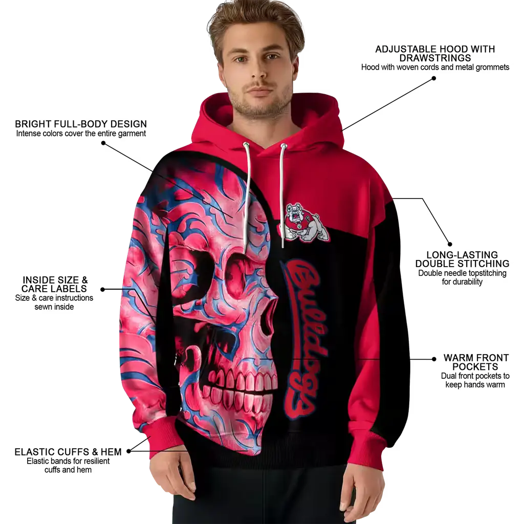 fresno state bulldogs skull motif red black hoodie latest model fresno state bulldogs skull motif red black hoodie latest model