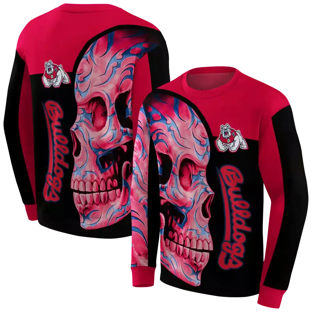 fresno state bulldogs skull motif red black hoodie premium grade fresno state bulldogs skull motif red black hoodie premium grade