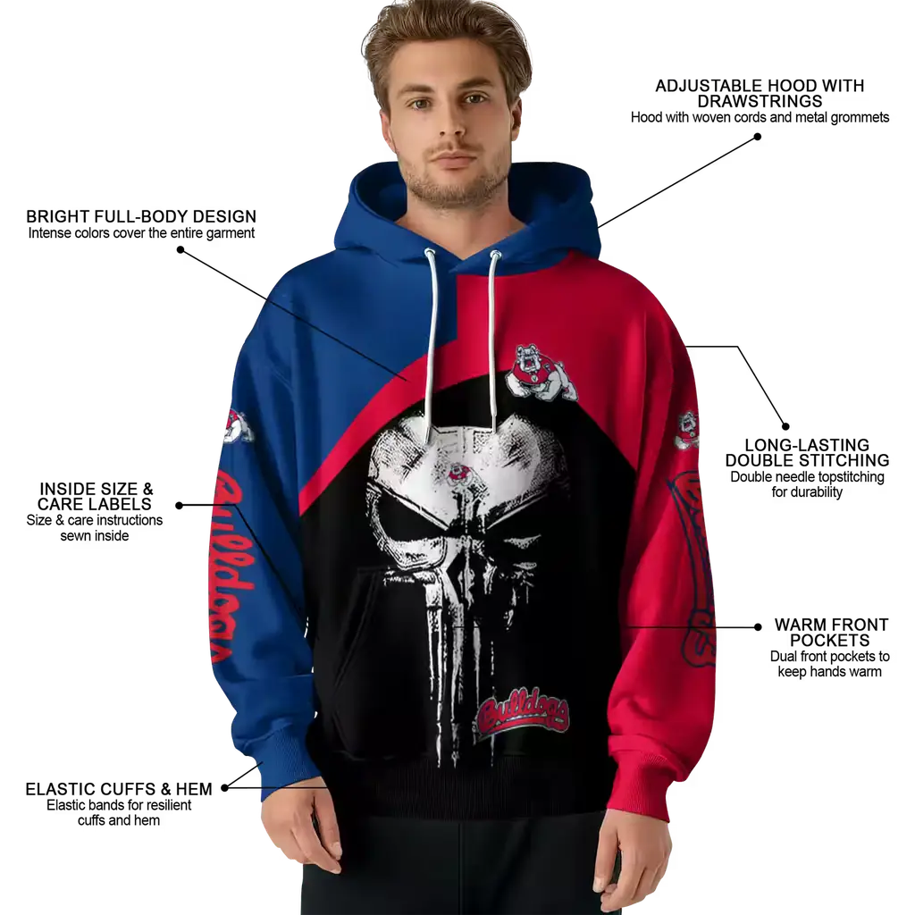 fresno state bulldogs skull punisher blue black hoodie latest model fresno state bulldogs skull punisher blue black hoodie latest model