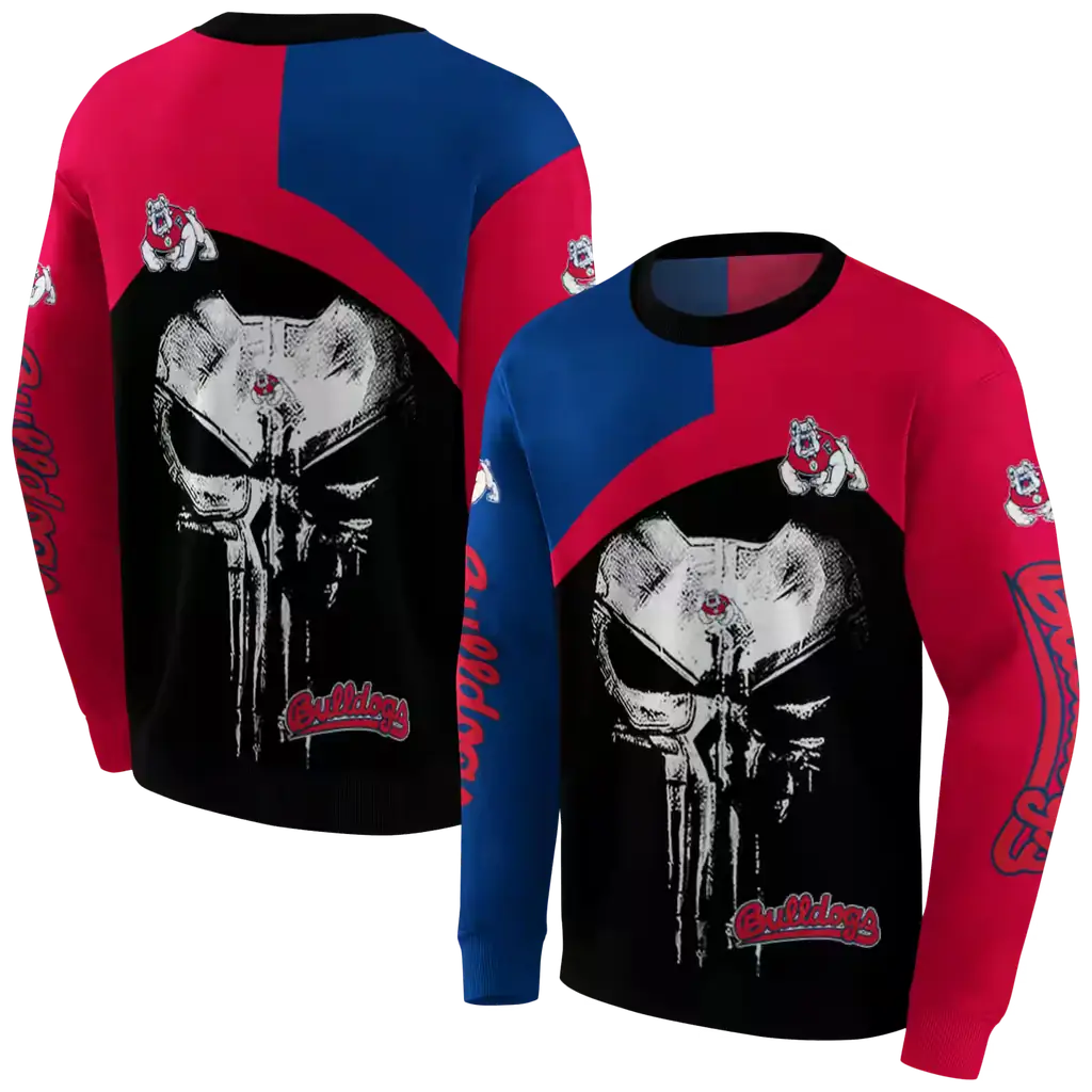 fresno state bulldogs skull punisher blue black hoodie premium grade fresno state bulldogs skull punisher blue black hoodie premium grade