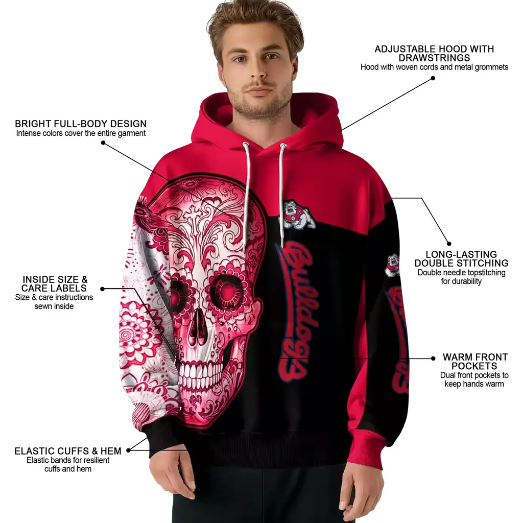 fresno state bulldogs sugar skull red black hoodie latest model fresno state bulldogs sugar skull red black hoodie latest model