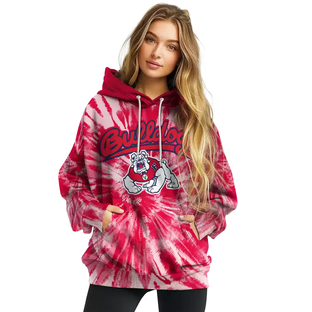 fresno state bulldogs tie dye pattern red hoodie high quality fresno state bulldogs tie dye pattern red hoodie high quality