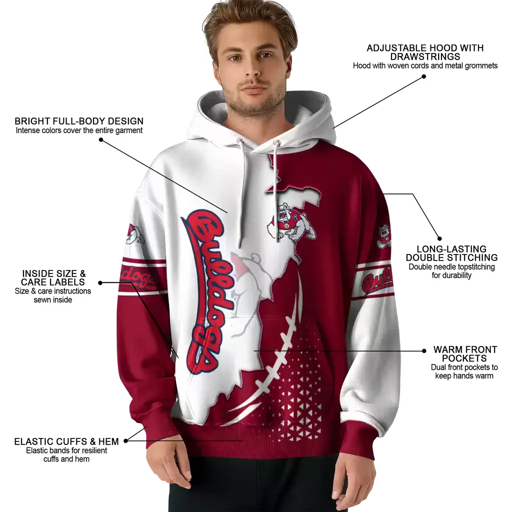 fresno state bulldogs triangular pattern red white hoodie latest model fresno state bulldogs triangular pattern red white hoodie latest model