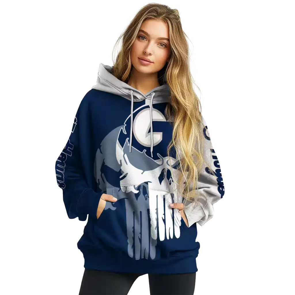 georgetown hoyas graphic punisher blue white hoodie high quality georgetown hoyas graphic punisher blue white hoodie high quality