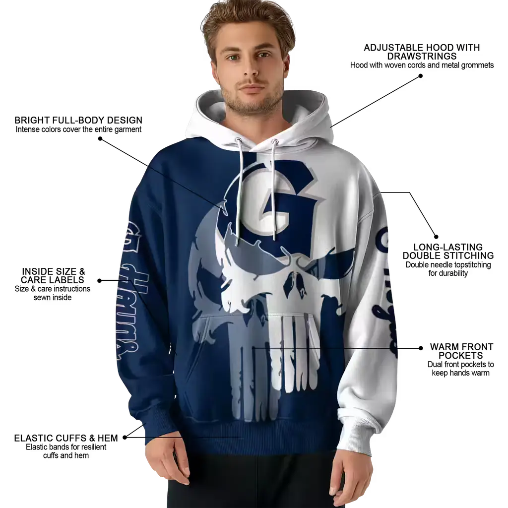 georgetown hoyas graphic punisher blue white hoodie latest model georgetown hoyas graphic punisher blue white hoodie latest model