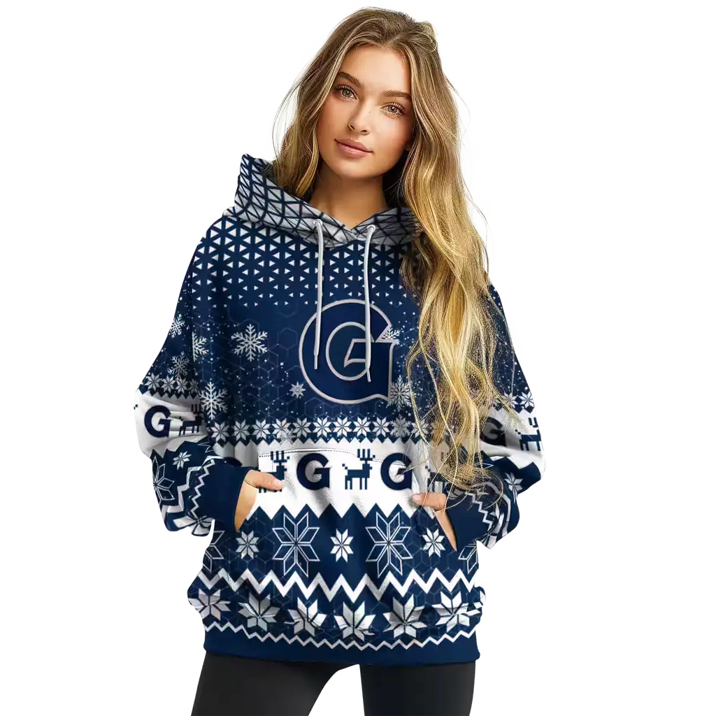 georgetown hoyas reindeer motif blue hoodie high quality georgetown hoyas reindeer motif blue hoodie high quality