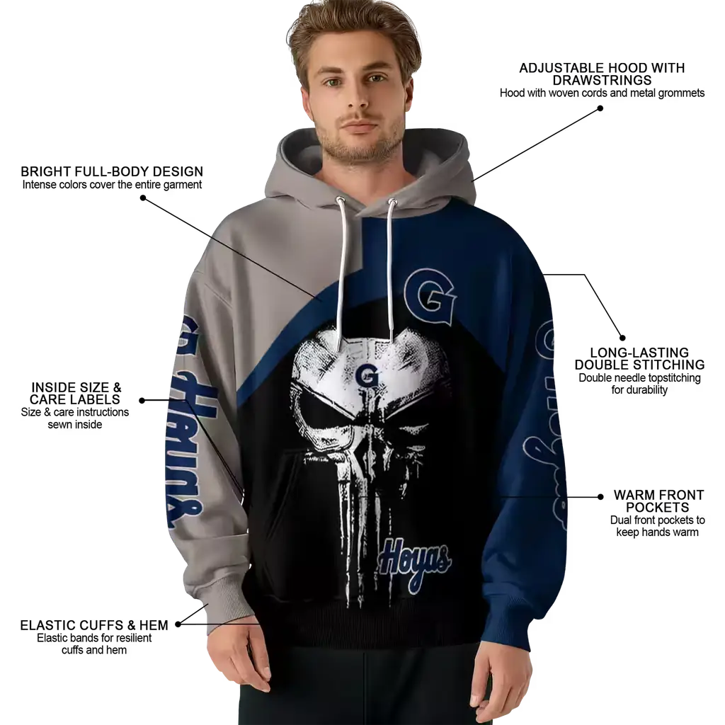 georgetown hoyas skull punisher grey black hoodie latest model georgetown hoyas skull punisher grey black hoodie latest model
