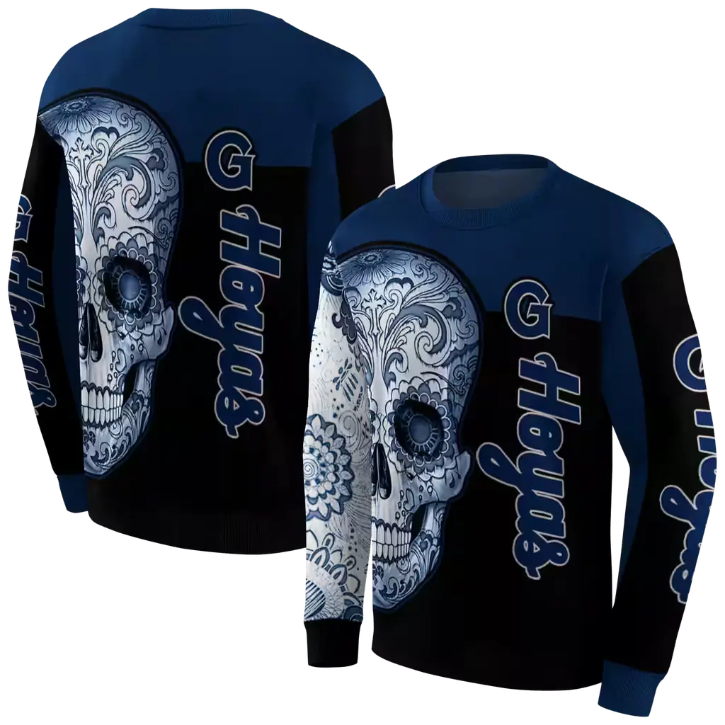 georgetown hoyas sugar skull blue black hoodie premium grade georgetown hoyas sugar skull blue black hoodie premium grade