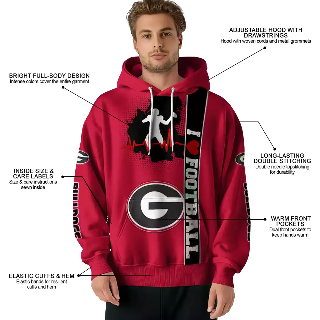 georgia bulldogs football heartbeat red hoodie latest model georgia bulldogs football heartbeat red hoodie latest model