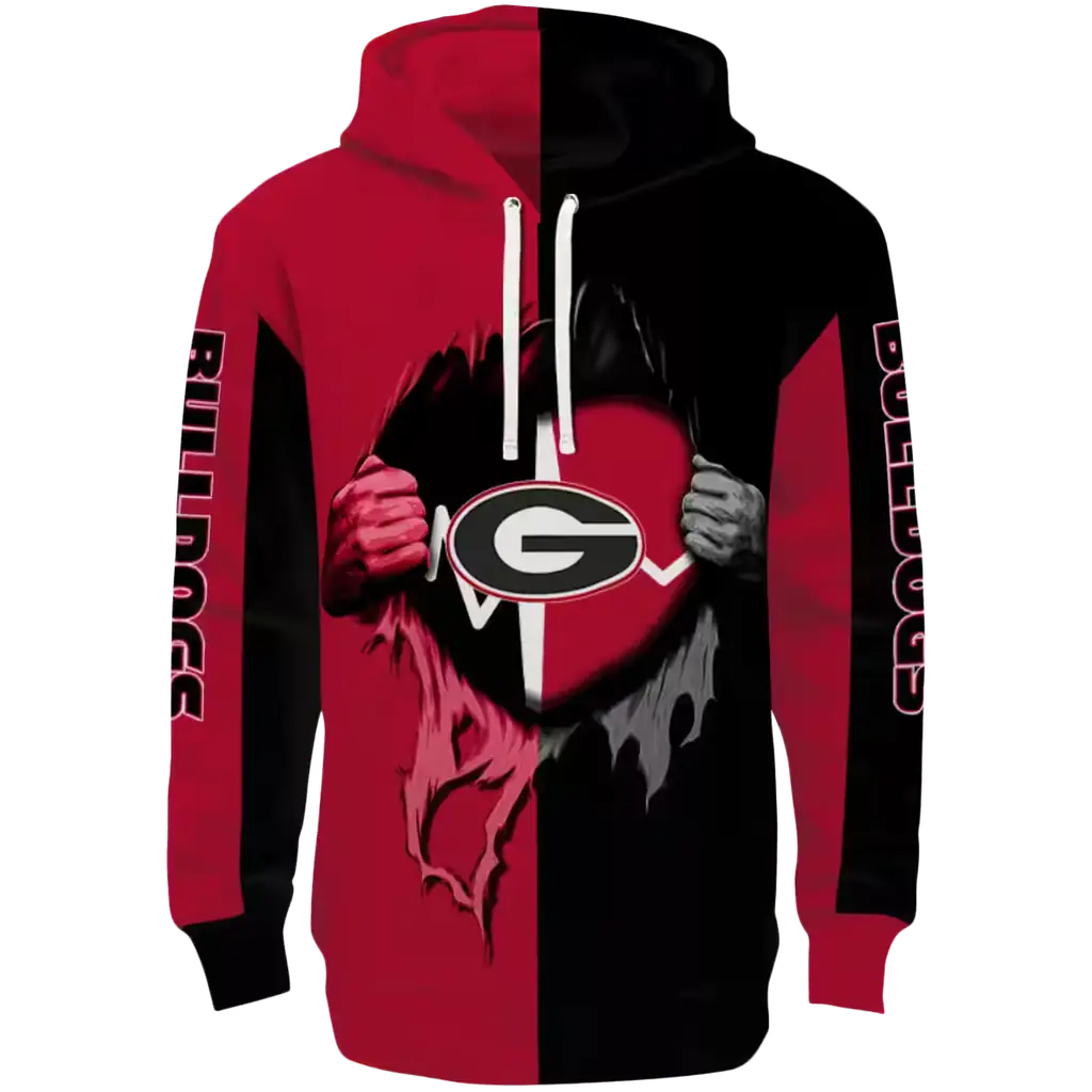 georgia bulldogs heartbeat graphic red hoodie best selling georgia bulldogs heartbeat graphic red hoodie best selling