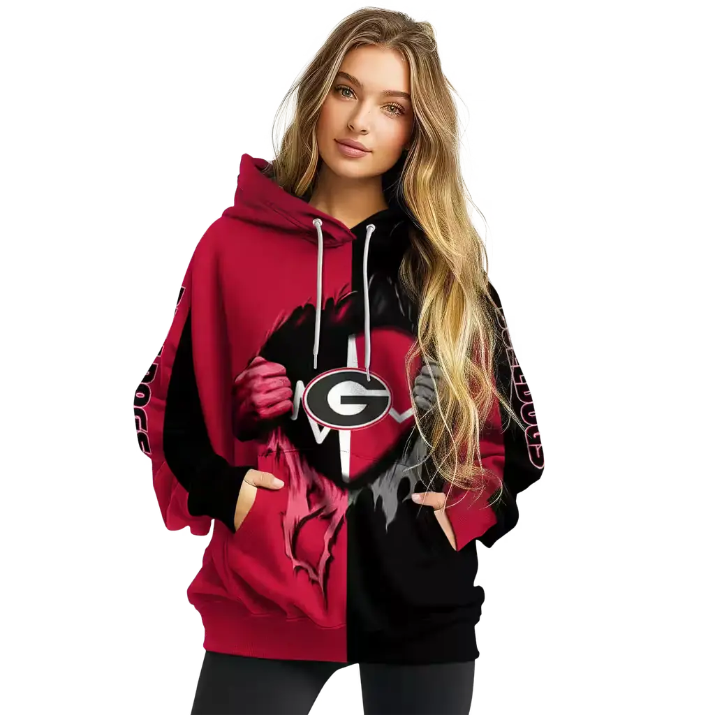 georgia bulldogs heartbeat graphic red hoodie high quality georgia bulldogs heartbeat graphic red hoodie high quality