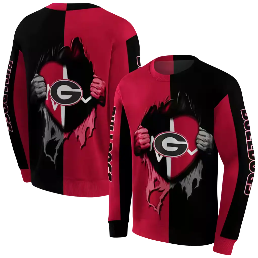 georgia bulldogs heartbeat graphic red hoodie premium grade georgia bulldogs heartbeat graphic red hoodie premium grade