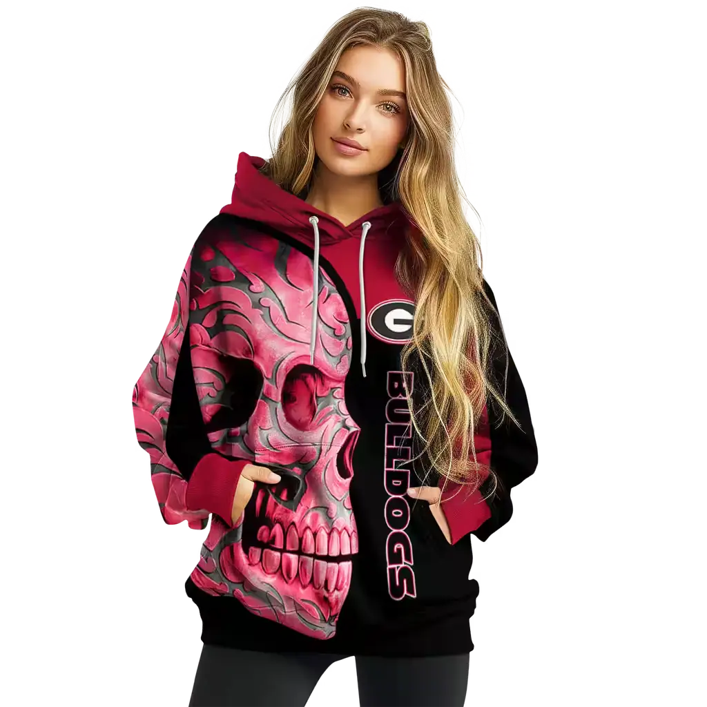 georgia bulldogs skull motif red black hoodie high quality georgia bulldogs skull motif red black hoodie high quality