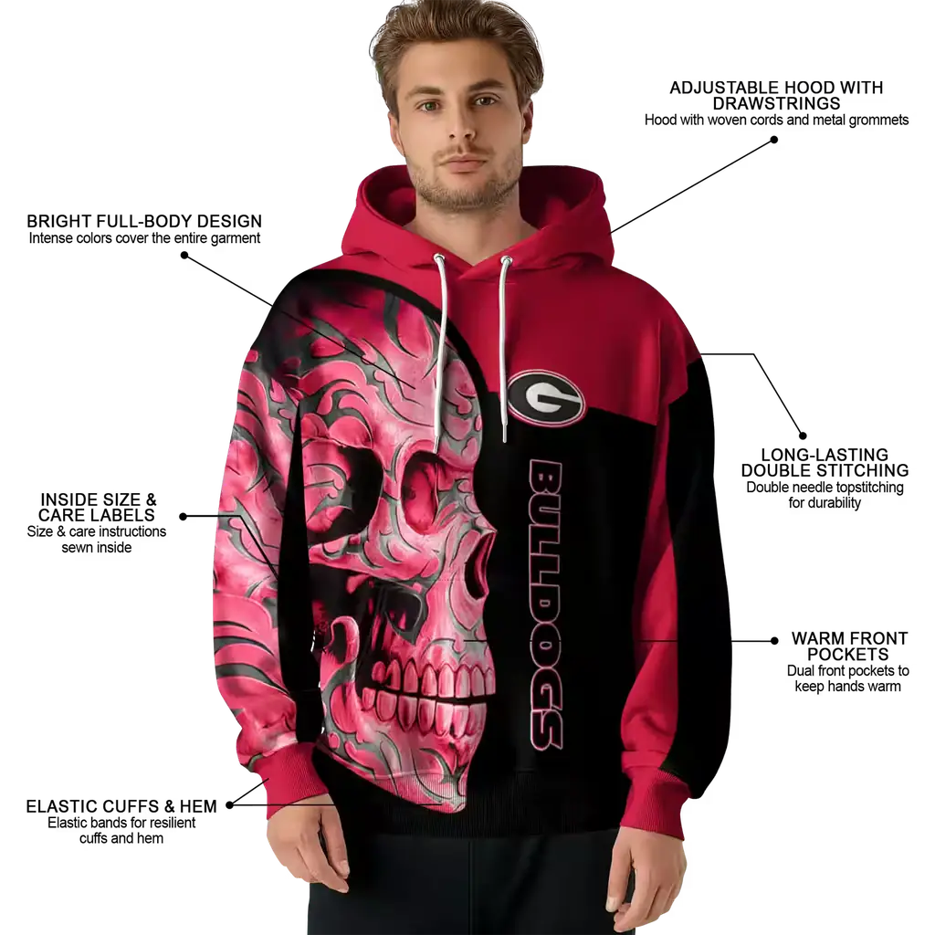 georgia bulldogs skull motif red black hoodie latest model georgia bulldogs skull motif red black hoodie latest model