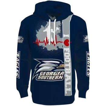 georgia southern eagles football heartbeat blue hoodie best selling