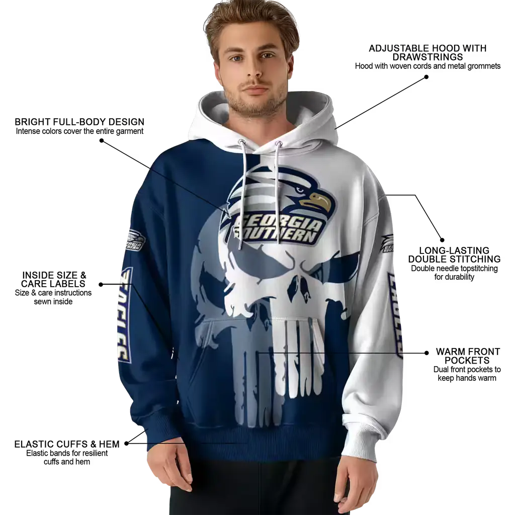 georgia southern eagles graphic punisher blue white hoodie latest model georgia southern eagles graphic punisher blue white hoodie latest model