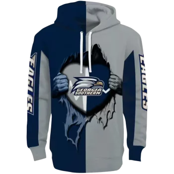 georgia southern eagles heartbeat graphic blue hoodie best selling