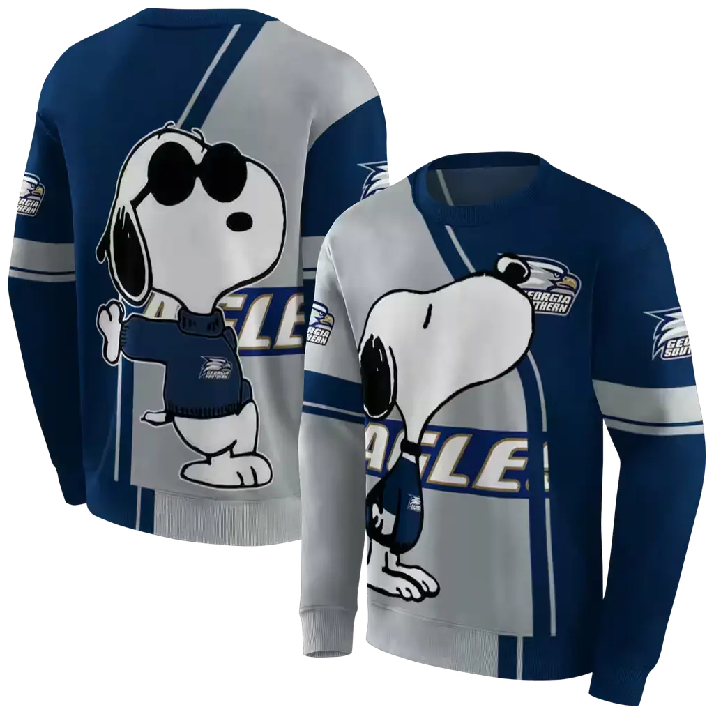 georgia southern eagles playful snoopy blue hoodie premium grade georgia southern eagles playful snoopy blue hoodie premium grade