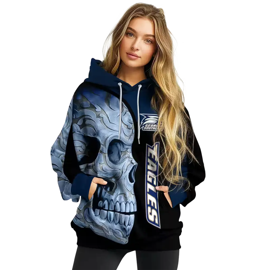 georgia southern eagles skull motif blue black hoodie high quality georgia southern eagles skull motif blue black hoodie high quality