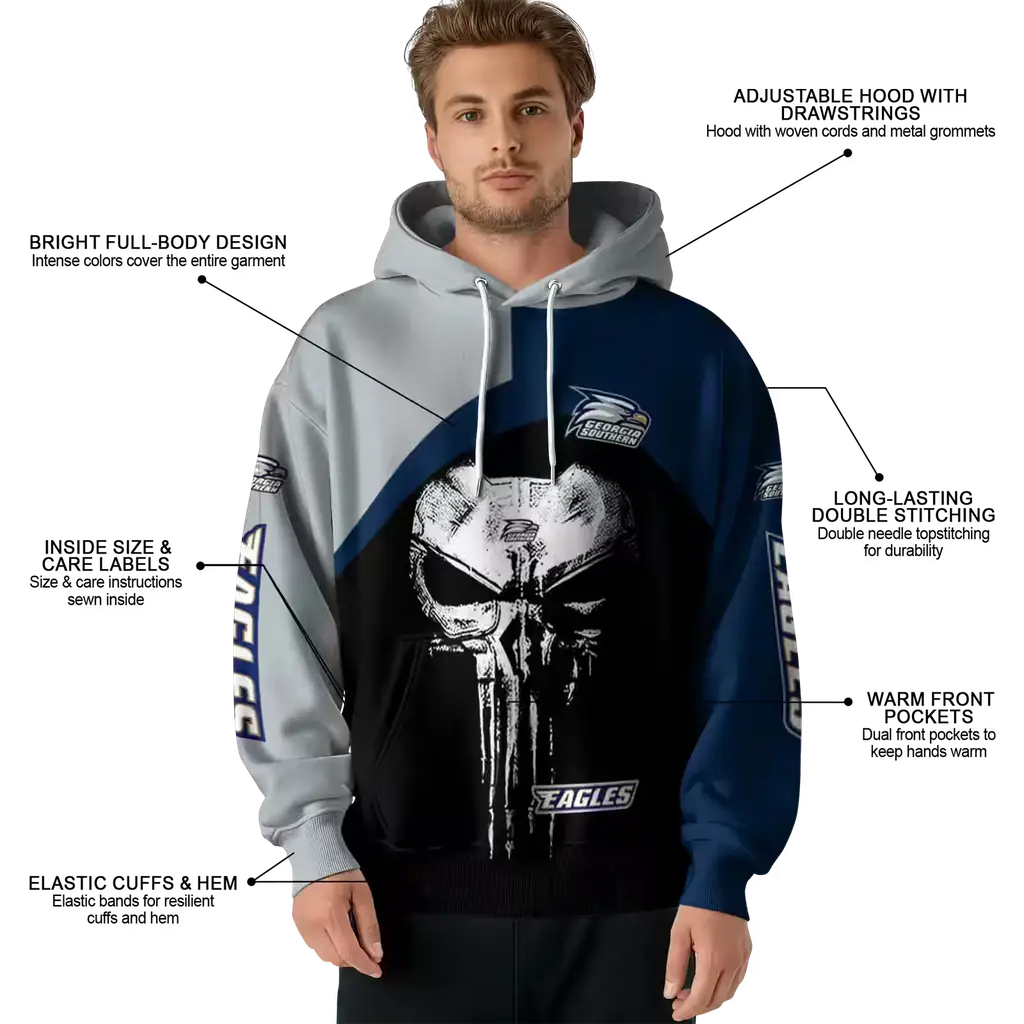 georgia southern eagles skull punisher grey black hoodie latest model georgia southern eagles skull punisher grey black hoodie latest model