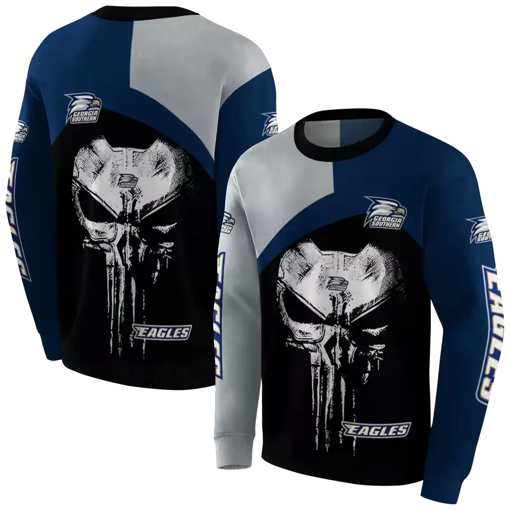 georgia southern eagles skull punisher grey black hoodie premium grade georgia southern eagles skull punisher grey black hoodie premium grade