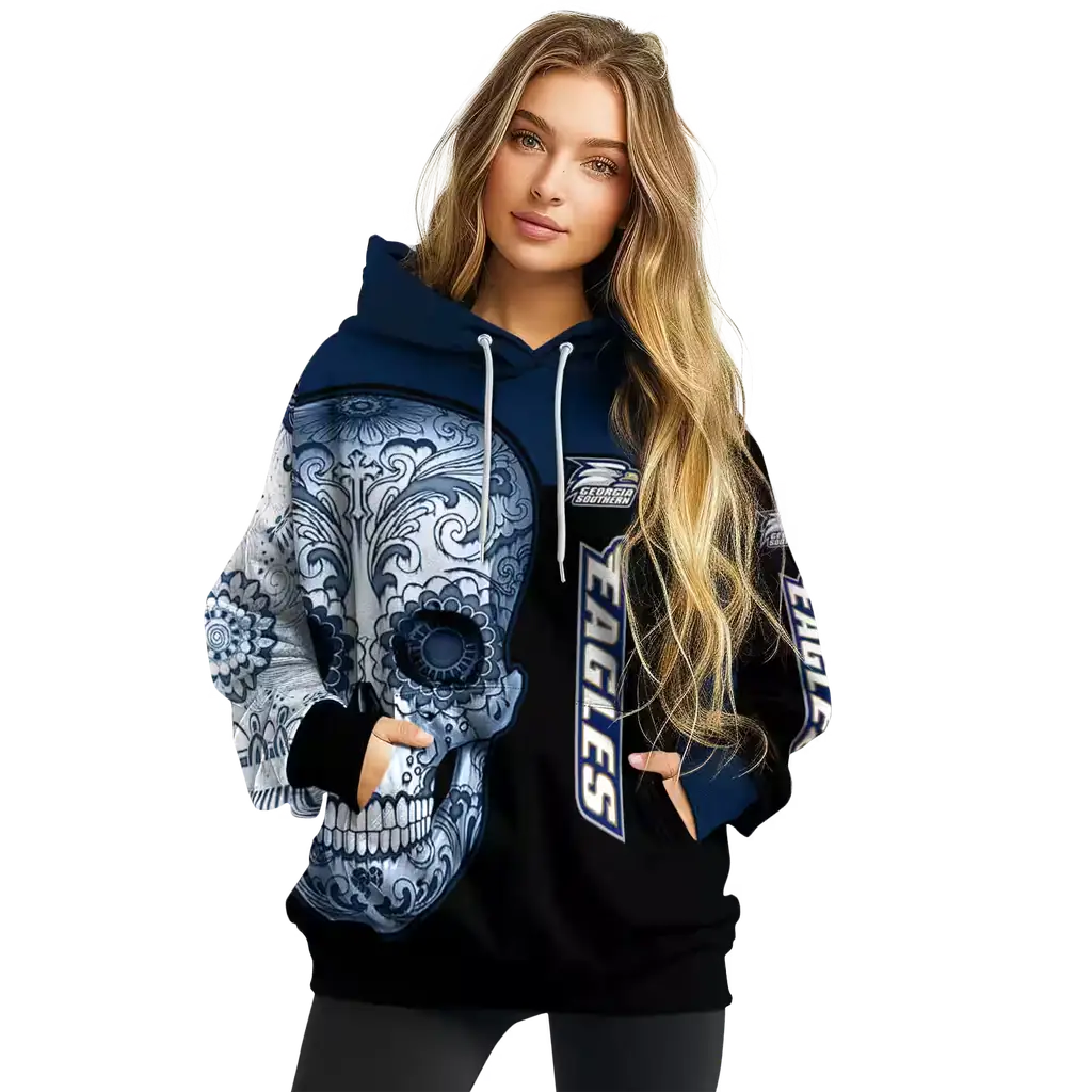 georgia southern eagles sugar skull blue black hoodie high quality georgia southern eagles sugar skull blue black hoodie high quality