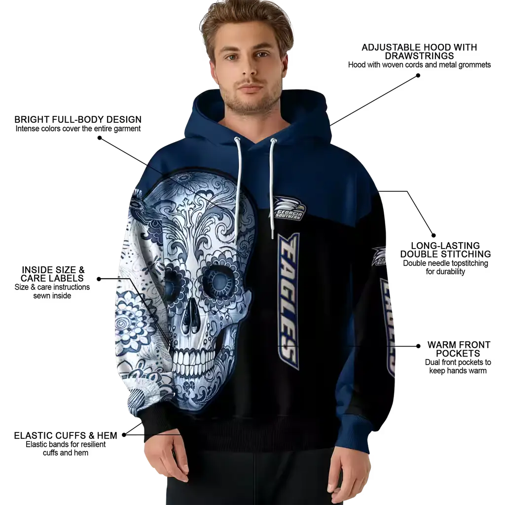 georgia southern eagles sugar skull blue black hoodie latest model georgia southern eagles sugar skull blue black hoodie latest model