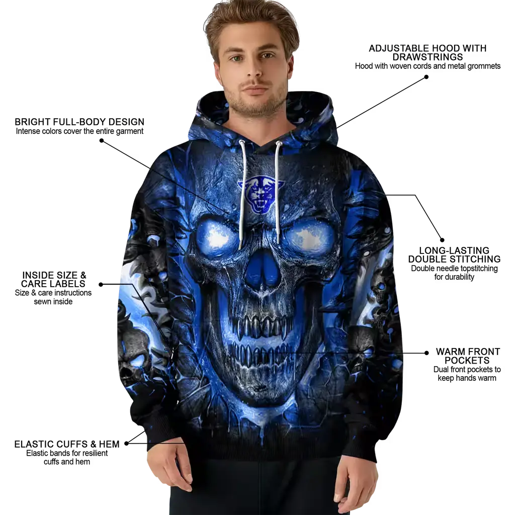 georgia state panthers demonic skull blue black hoodie latest model georgia state panthers demonic skull blue black hoodie latest model