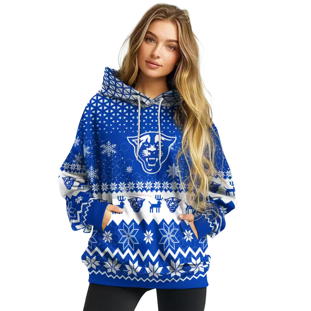 georgia state panthers reindeer motif blue hoodie high quality georgia state panthers reindeer motif blue hoodie high quality