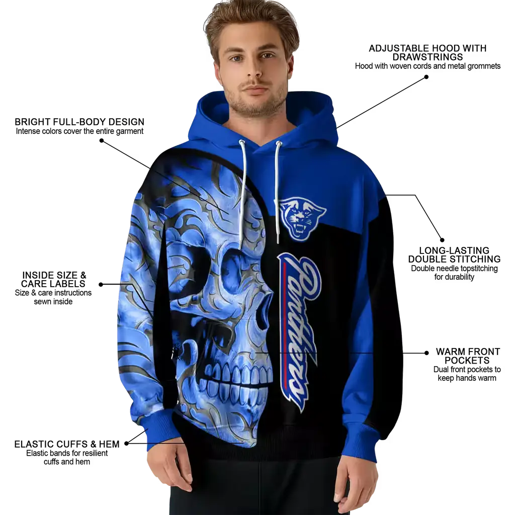 georgia state panthers skull motif blue black hoodie latest model georgia state panthers skull motif blue black hoodie latest model