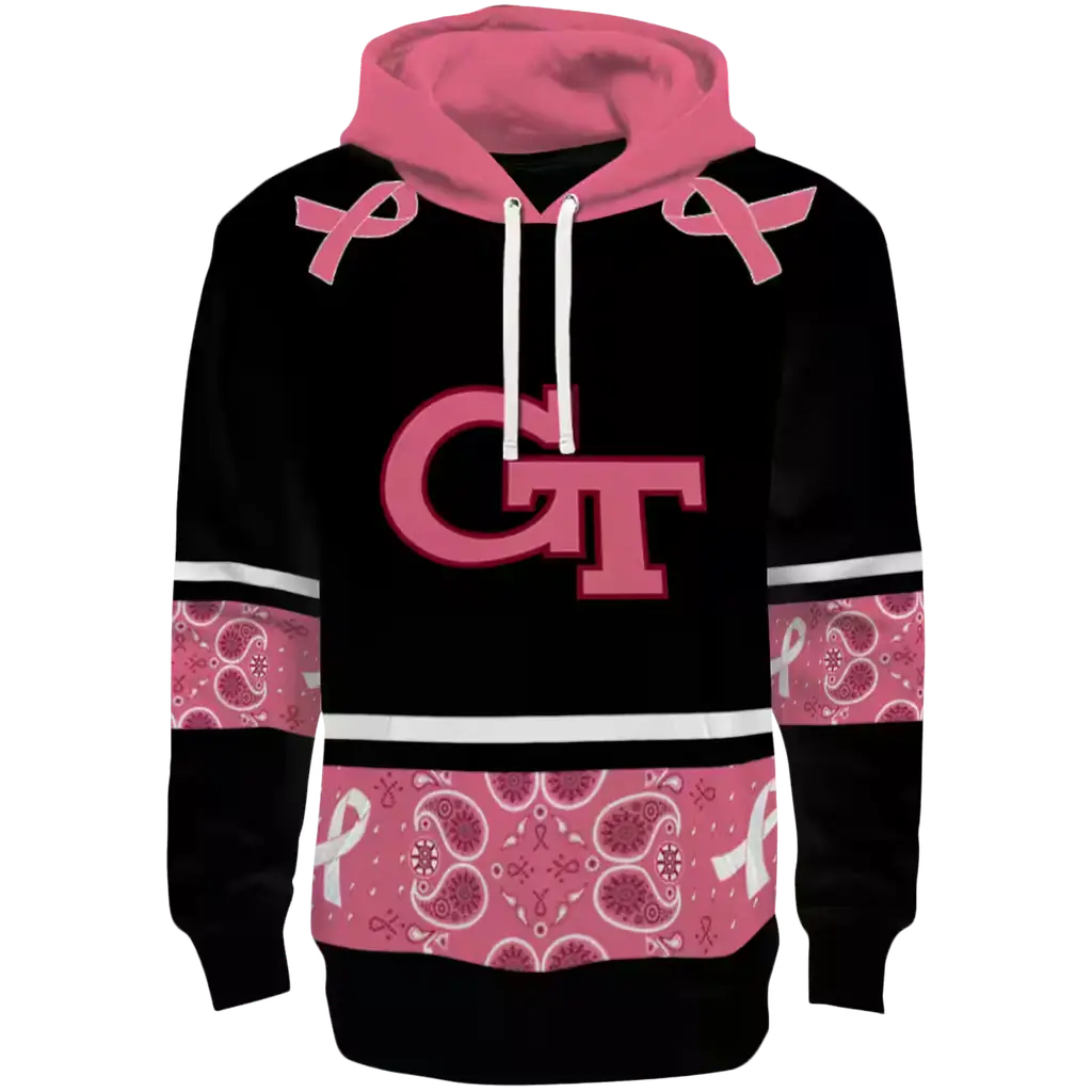 georgia tech yellow jackets awareness ribbon black pink hoodie best selling georgia tech yellow jackets awareness ribbon black pink hoodie best selling