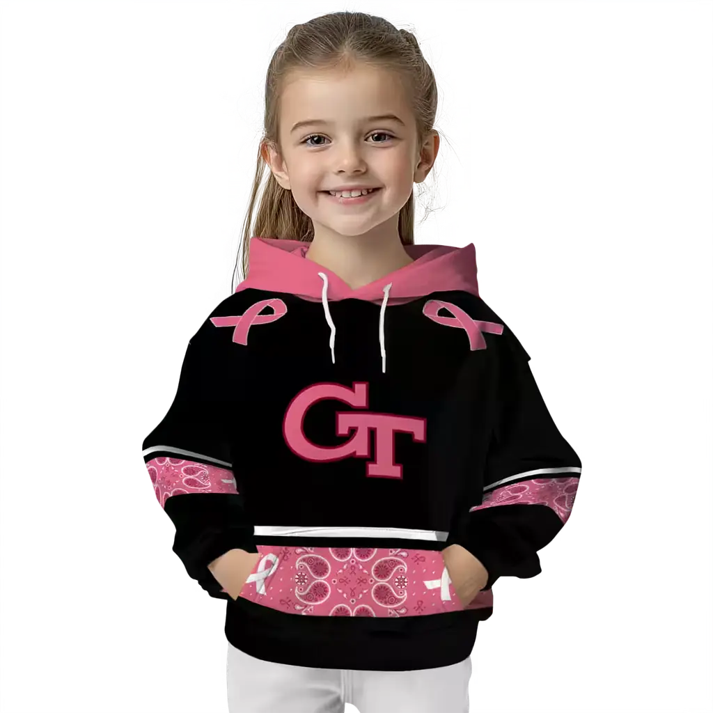 georgia tech yellow jackets awareness ribbon black pink hoodie top rated georgia tech yellow jackets awareness ribbon black pink hoodie top rated