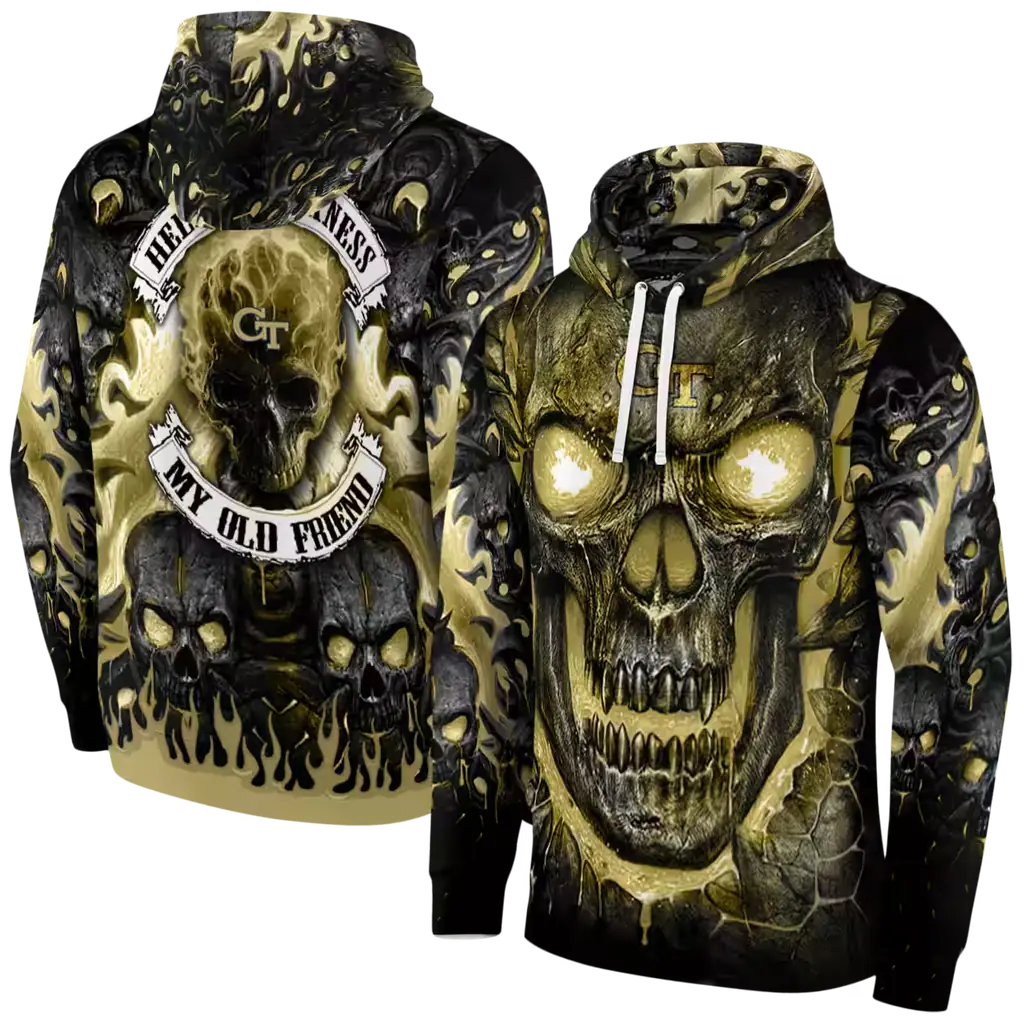georgia tech yellow jackets demonic skull gold black hoodie fashion forward georgia tech yellow jackets demonic skull gold black hoodie fashion forward