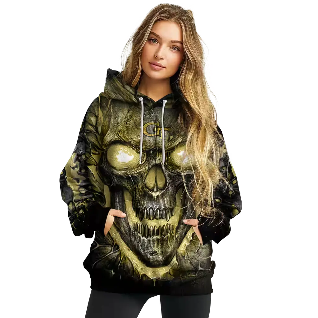 georgia tech yellow jackets demonic skull gold black hoodie high quality georgia tech yellow jackets demonic skull gold black hoodie high quality