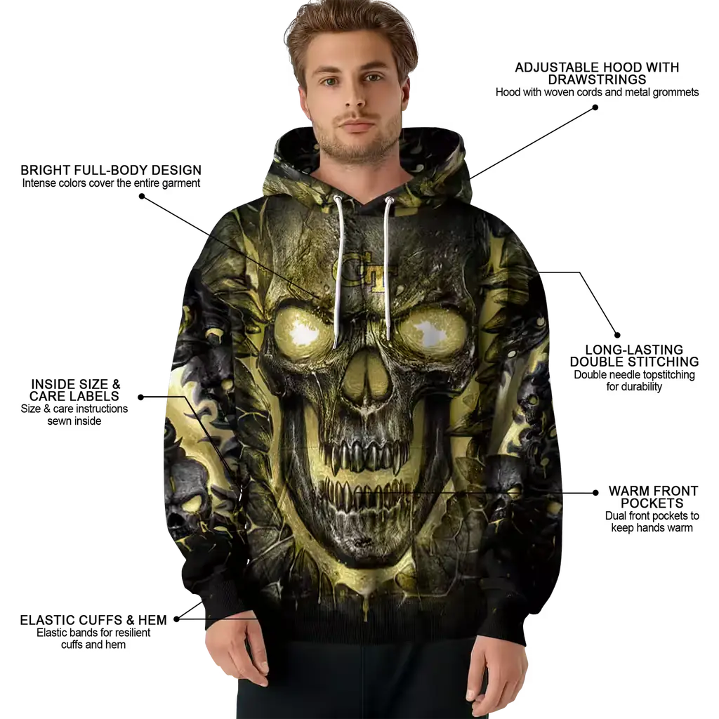 georgia tech yellow jackets demonic skull gold black hoodie latest model georgia tech yellow jackets demonic skull gold black hoodie latest model