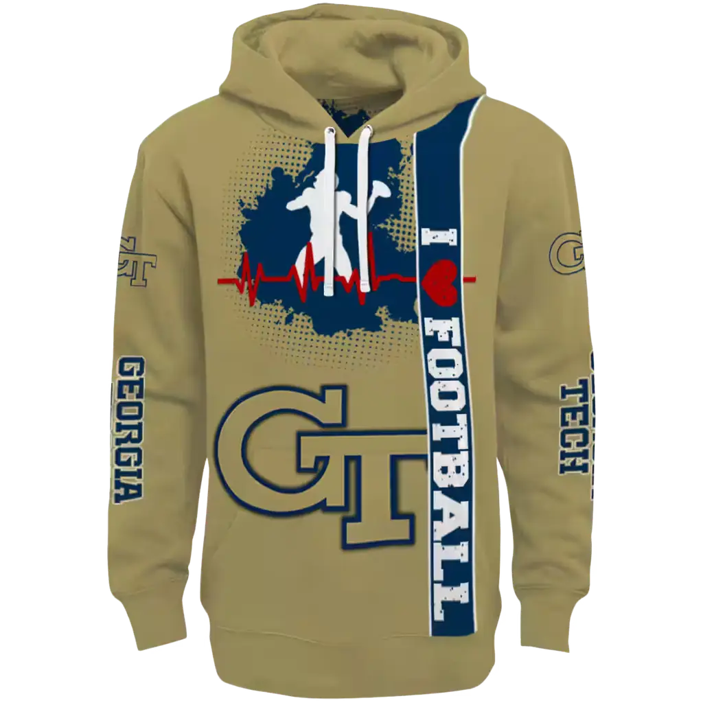 georgia tech yellow jackets football heartbeat gold hoodie best selling georgia tech yellow jackets football heartbeat gold hoodie best selling