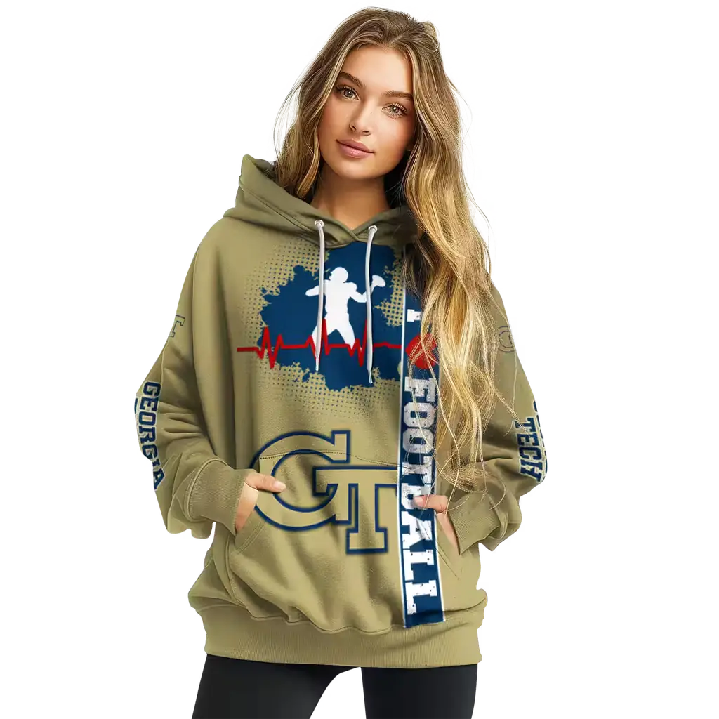 georgia tech yellow jackets football heartbeat gold hoodie high quality georgia tech yellow jackets football heartbeat gold hoodie high quality