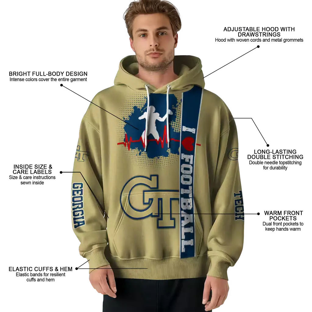 georgia tech yellow jackets football heartbeat gold hoodie latest model georgia tech yellow jackets football heartbeat gold hoodie latest model