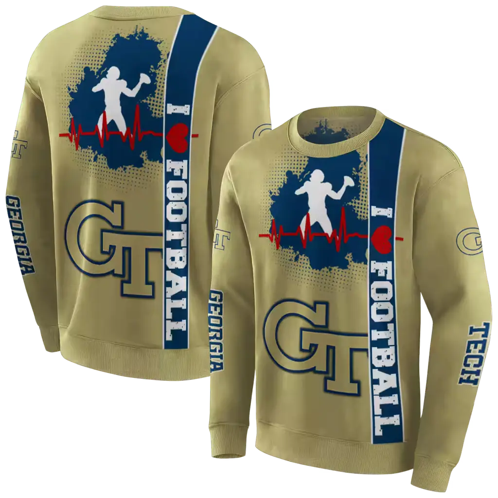 georgia tech yellow jackets football heartbeat gold hoodie premium grade georgia tech yellow jackets football heartbeat gold hoodie premium grade