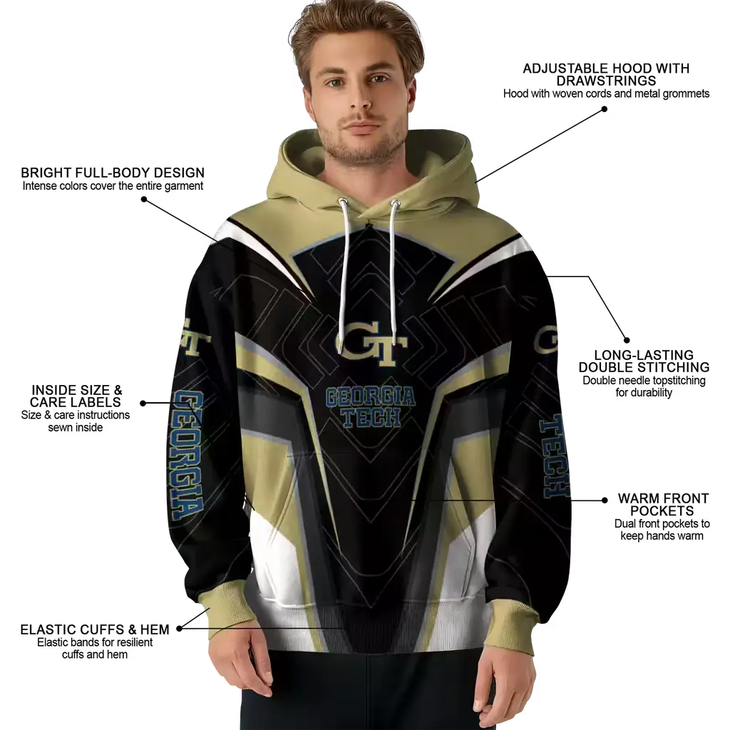 georgia tech yellow jackets futuristic pattern gold black hoodie latest model georgia tech yellow jackets futuristic pattern gold black hoodie latest model