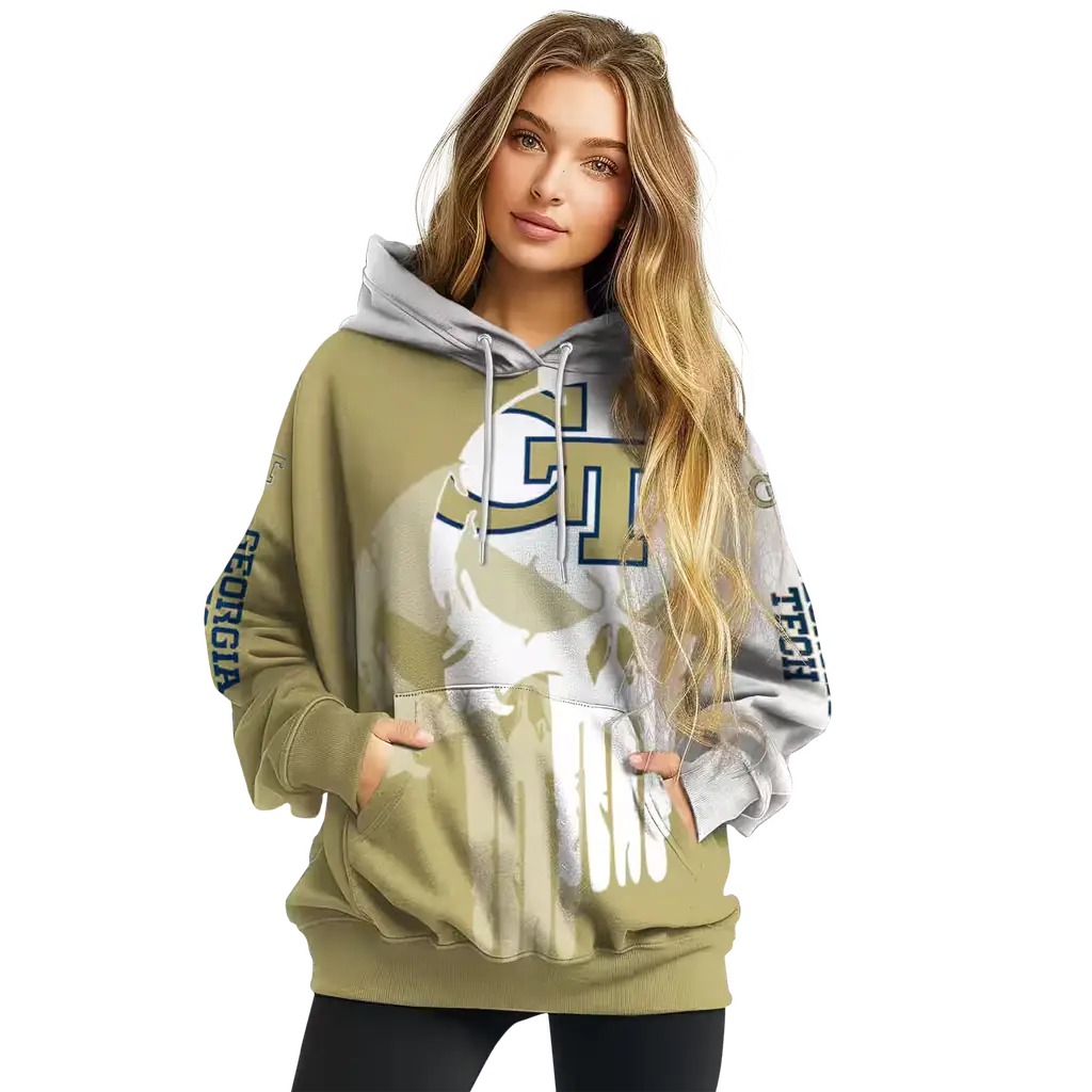 georgia tech yellow jackets graphic punisher gold white hoodie high quality georgia tech yellow jackets graphic punisher gold white hoodie high quality