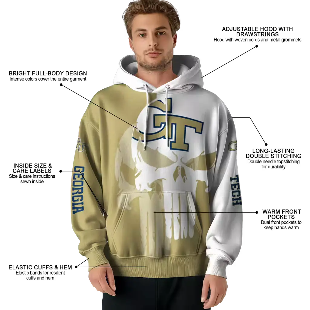 georgia tech yellow jackets graphic punisher gold white hoodie latest model georgia tech yellow jackets graphic punisher gold white hoodie latest model