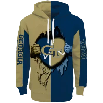 georgia tech yellow jackets heartbeat graphic gold hoodie best selling