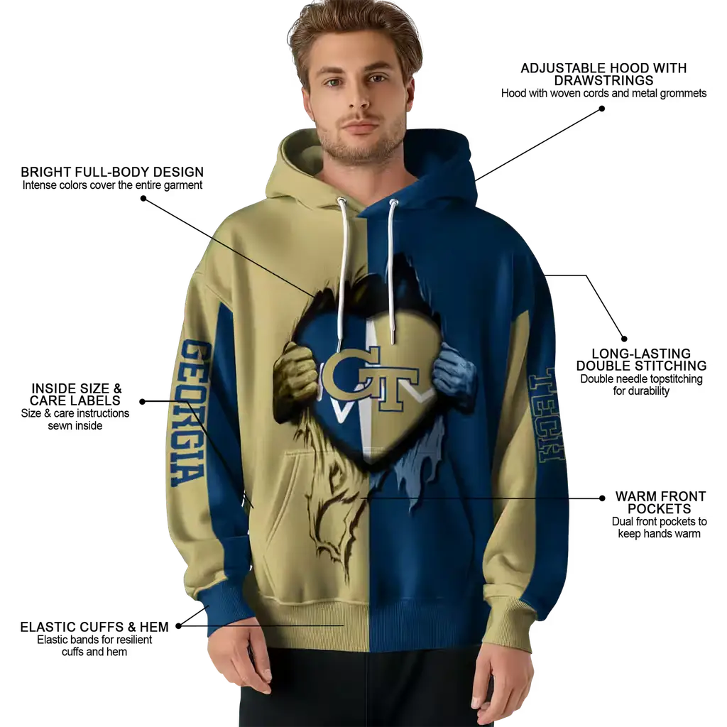 georgia tech yellow jackets heartbeat graphic gold hoodie latest model georgia tech yellow jackets heartbeat graphic gold hoodie latest model