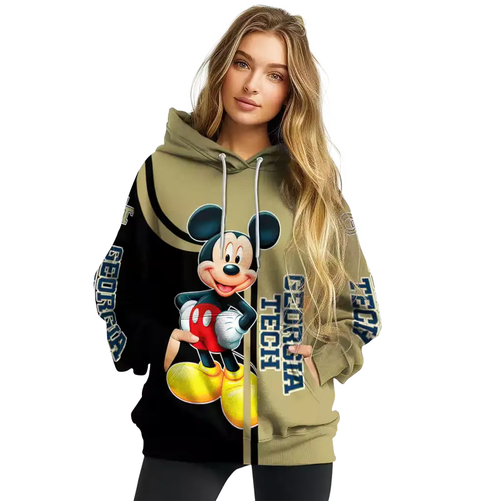 georgia tech yellow jackets mickey mouse gold black hoodie high quality georgia tech yellow jackets mickey mouse gold black hoodie high quality