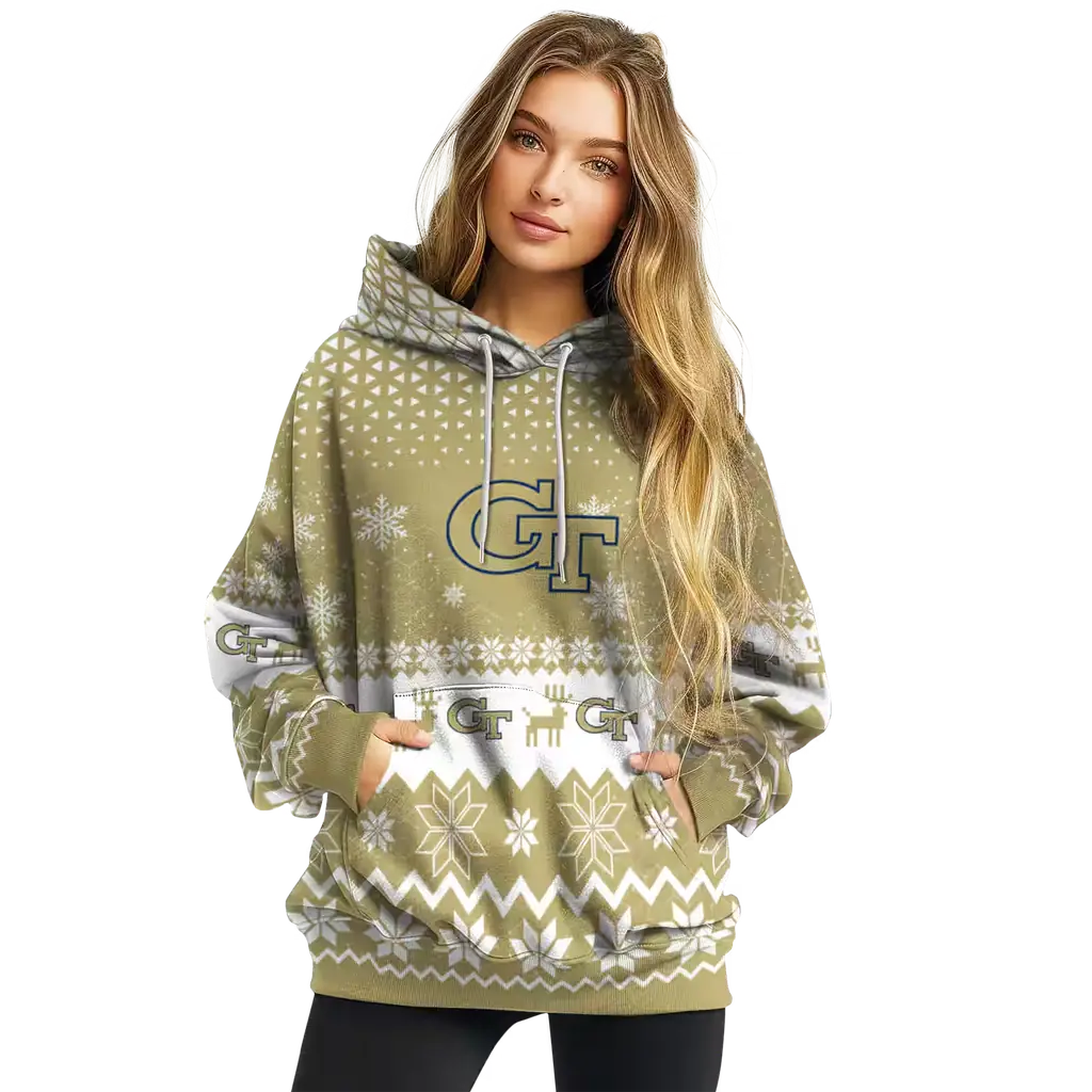 georgia tech yellow jackets reindeer motif gold hoodie high quality georgia tech yellow jackets reindeer motif gold hoodie high quality