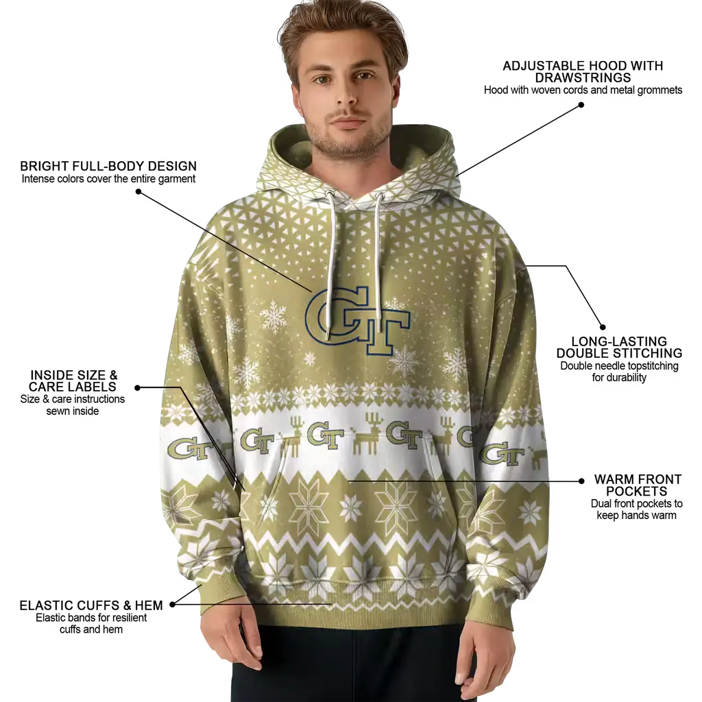 georgia tech yellow jackets reindeer motif gold hoodie latest model georgia tech yellow jackets reindeer motif gold hoodie latest model